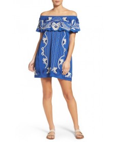 Red Carter Off The Shoulder Cover-Up Dress  - Blue