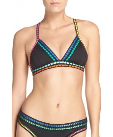 La Blanca Threading Along Triangle Bikini Top - Black