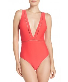 Ted Baker London Plunge One Piece Swimsuit - Orange