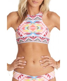 Billabong Geo Print High Neck Bikini Top  - Pink