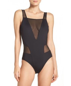 Kenneth Cole Mesh One-Piece Swimsuit - Black