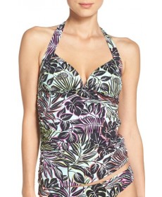 Tommy Bahama Lively Leaves Shirred Halter Tankini Top - Green