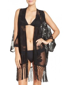 La Blanca Lace Cover-Up Kimono/X-Large - Black