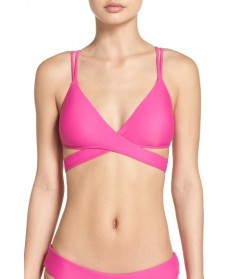  Bca Move Along Wrap Bikini Top, Size D - Pink