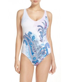 Tommy Bahama Paisley Leaves One-Piece Swimsuit - White