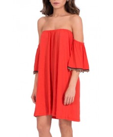 Pitusa Salsa Off The Shoulder Cover-Up Dress - Red