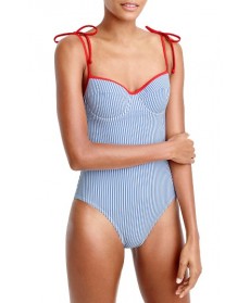 J.crew Tipped Seersucker Underwire One-Piece Swimsuit - Blue