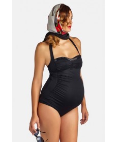 Pez D'Or 'Retro' Ruched One-Piece Maternity Swimsuit - Black