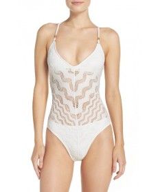 Robin Piccone Crochet One-Piece Swimsuit - White