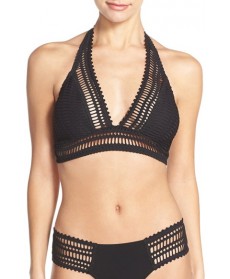 Robin Piccone 'Sophia' Crochet Halter Bikini Top  - Black