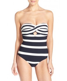 Ted Baker London 'Cirana' Textured Bandeau One-Piece Swimsuit - Blue