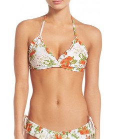Lolli Swim Ruffle Trim Triangle Bikini Top  - Ivory