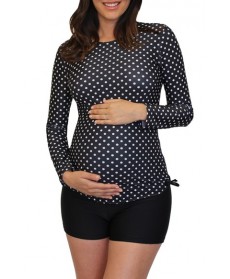 Mermaid Maternity Polka Dot Long Sleeve Maternity Rashguard  - Black