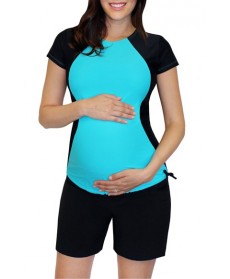 Mermaid Maternity Short Sleeve Maternity Rashguard  - Blue