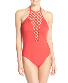 Kenneth Cole New York 'Sheer Satisfaction' One-Piece Swimsuit - Red