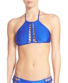 Luli Fama Braided High Neck Bikini Top  - Blue