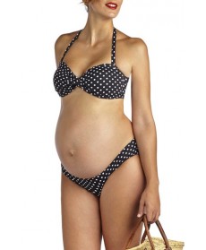 Pez D'Or Polka Dot Print Twisted Bandeau Maternity Bikini - Black