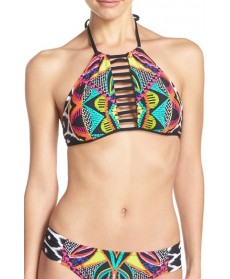 Trina Turk 'Africana' High Neck Bikini Top  - Black