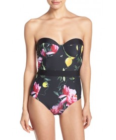 Ted Baker London 'Citrus Bloom' Strapless One-Piece Swimsuit C/D - Black