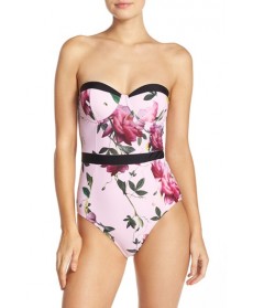 Ted Baker London 'Citrus Bloom' Strapless One-Piece Swimsuit DD/E (DD/3D US) - Pink