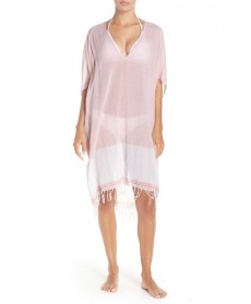 Caslon Fringe Cover-Up Tunic /Large - Coral
