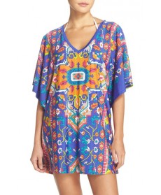 Trina Turk 'Tapestry' Strappy Back Cover-Up Tunic  - Blue