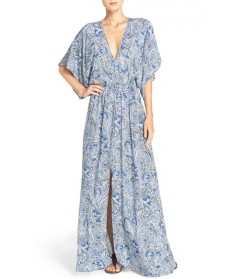 Elan Print Woven Cover-Up Caftan Maxi Dress  - Blue