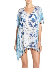 Surf Gypsy Stripe Tassel Cover-Up Poncho  - Blue