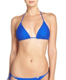 Luli Fama Mesh Triangle Bikini Top  - Blue