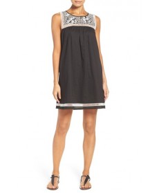 Tory Burch Embroidered Yoke Cover-Up Dress - Black