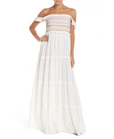 Tory Burch Smocked Cover-Up Maxi Dress - Ivory