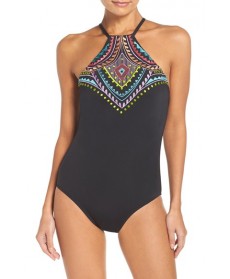 Laundry By Shelli Segal Embroidered One-Piece Swimsuit - Black
