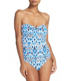 Tommy Bahama Ikat Print Bandeau One-Piece Swimsuit - Blue