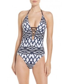 Seafolly Modern Tribe Deep V Maillot US / 8 AU - Blue