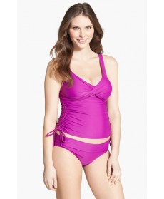 Maternal America Ruched Maternity Tankini Swimsuit - Purple