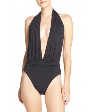 Vince Camuto Halter Plunge One-Piece Swimsuit