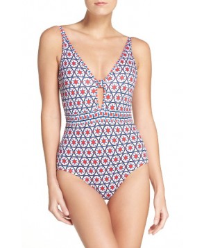 Tommy Bahama Geo-Graphy Low Back One-Piece Swimsuit - Red