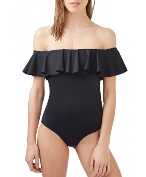 Topshop Ruffle Off The Shoulder One-Piece Swimsuit  US (fits like 1-1) - Black