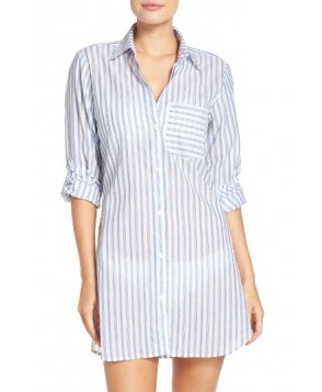 Tommy Bahama Ticking Stripe Cover-Up Shirt - White