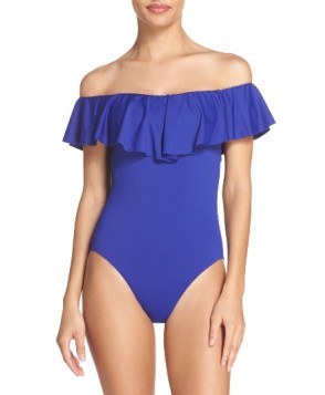 Trina Turk Off The Shoulder One-Piece Swimsuit - Blue