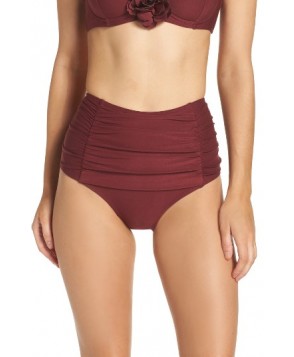 Kate Spade New York High Waist Bikini Bottoms - Burgundy