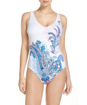 Tommy Bahama Paisley Leaves One-Piece Swimsuit - White