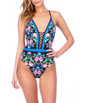 Nanette Lepore Damask Floral Goddess One-Piece Swimsuit - Black