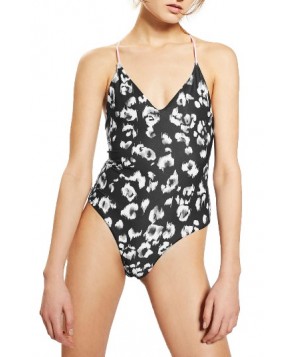 Topshop Smudge Leopard Reversible One-Piece Swimsuit US (fits like 14) - Blue
