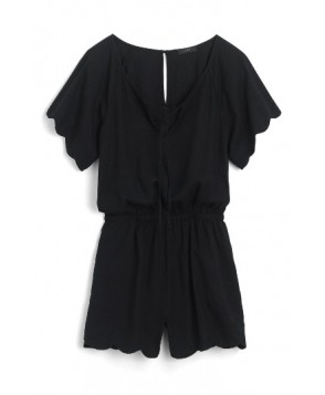 J.crew Scalloped Tencel & Linen Romper - Black