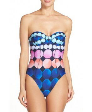 Ted Baker London Marina Mosaic Convertible One-Piece Swimsuit6DD/E (DD/3D US) - Blue