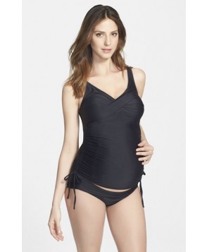 Maternal America Ruched Maternity Tankini Swimsuit - Black