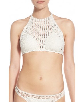Billabong 'Hippie Hooray' High Neck Crochet Bikini Top - White