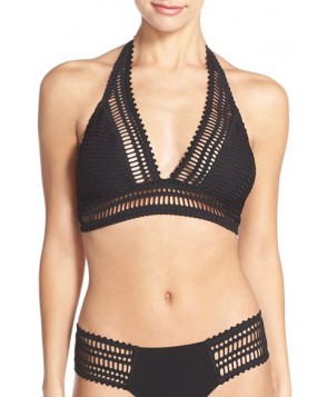 Robin Piccone 'Sophia' Crochet Halter Bikini Top - Black