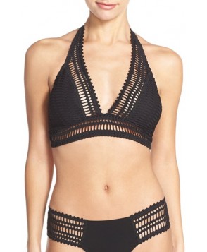 Robin Piccone 'Sophia' Crochet Halter Bikini Top  - Black